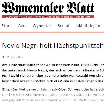 Nevio Negri holt Höchstpunktzahl Informatik Biber Schweiz