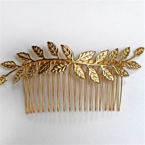 Double Fairy Comb Grecian Inspired Hand Made Gold Leaves Comb Greek