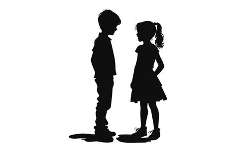 A Brother And Sister Silhouette Vector Isolated On A White Background