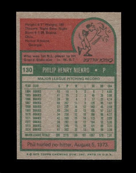 1975 Topps Set Break 130 Phil Niekro NM MT OR BETTER GMCARDS EBay