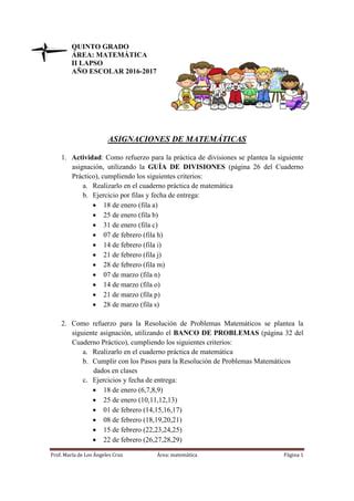 Asignaciones Matematica 5 Togrado Iilapso PDF