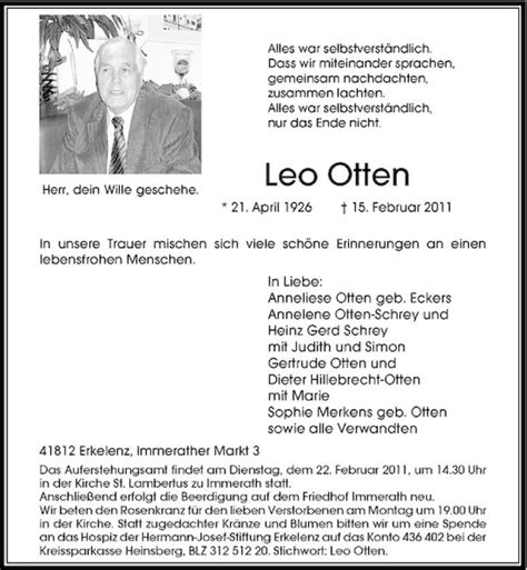 Alle Traueranzeigen F R Leo Otten Trauer Rp Online De