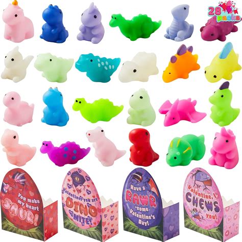 Joyin 28 Packs Valentine Dinosaur Mochi Squishy With Heart Boxes Party Favors Set