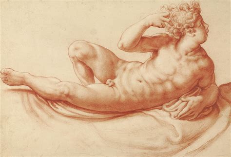 Reclining Male Nude Francesco Salviati Italian Drawing By Litz