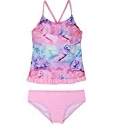 Amazon Hilor Girl S Two Piece Swimsuits Ruffle Hem Tankini Set Cross Back Swimwear Set Hot