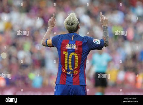 08/20/2016. Camp Nou, Barcelona, Spain. Lionel Messi goal celebration ...