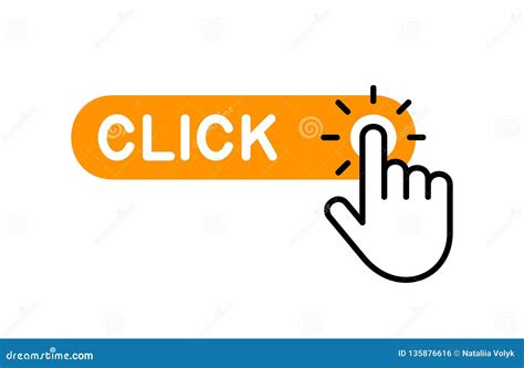 Click Here Button With Hand Icon Stock Vector Illustration Of Sign