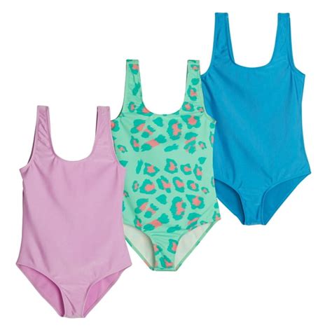 Real Essentials 3 Pack Girls Surf Upf 50 Printed One Piece Beach