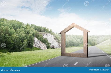 Imagem De Fundo Conceptual Do Sinal Home Concreto Na Estrada Asfaltada