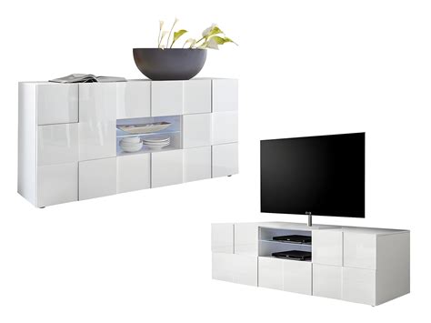 Ensemble Meuble TV Buffet Séjour lumineux CALISTO Blanc laqué