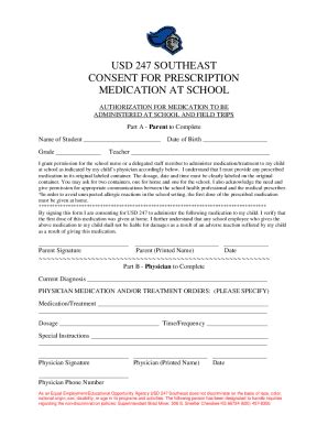 Fillable Online USD 247 SOUTHEAST CONSENT FOR PRESCRIPTION Fax