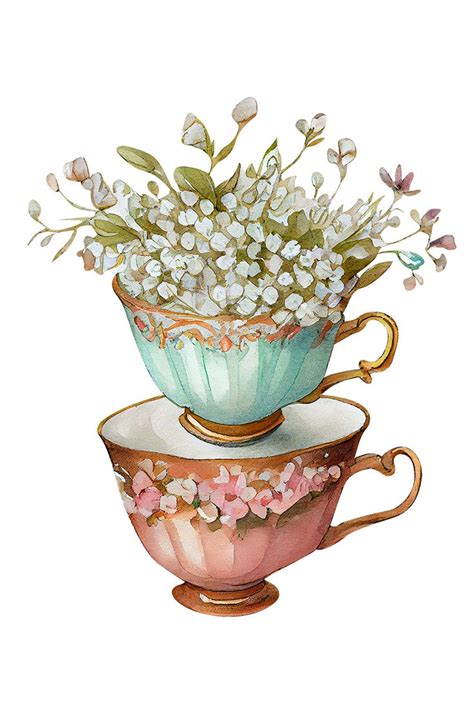 Cups With Flowers Png