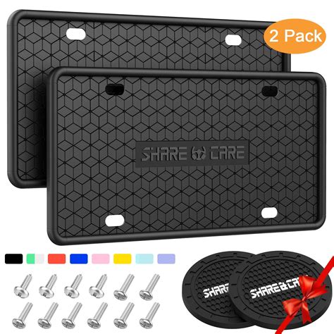 QiqaMole 2 Pack Silicone License Plate Frame Front Back License Plate