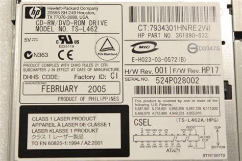 HP Compaq nc6000 CD-RW/DVD ROM IDE Drive TS-L462