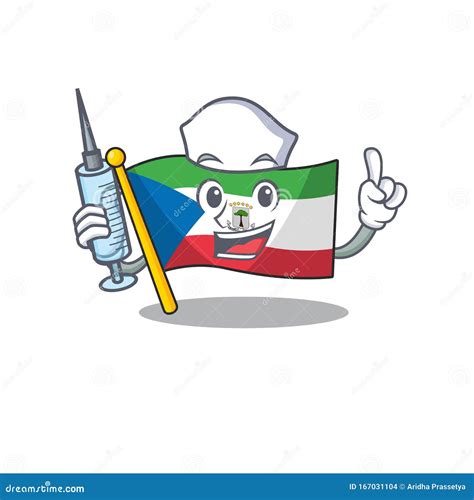 Hospitable Cute Nurse Flag Equatoriaal Guinea Scroll Cartoon Style