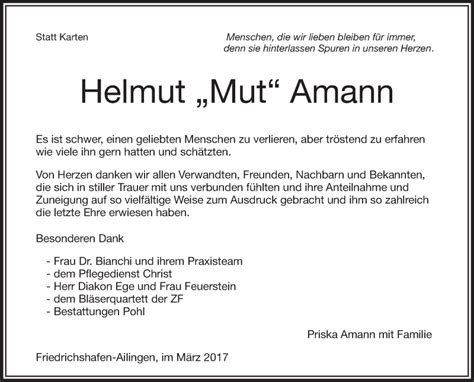 Traueranzeigen Von Helmut Amann Schwaebische De Trauerportal