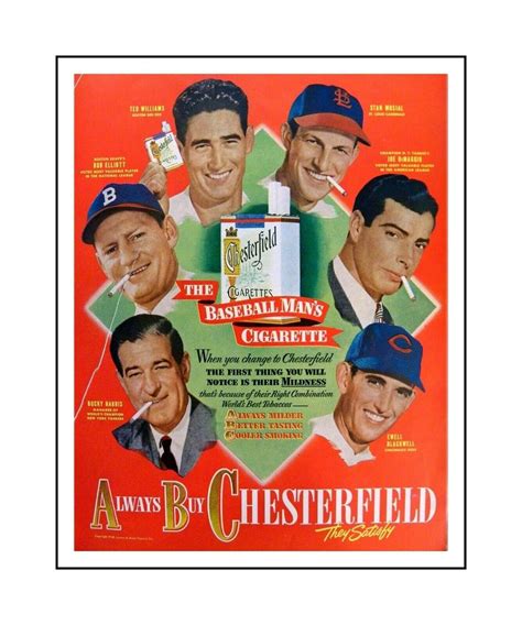 Joe Dimaggio Stan Musial Ted Williams Matted Pic Of Chesterfield