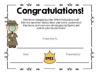 Word Detective Certificate | Words, First grade writing, First grade reading