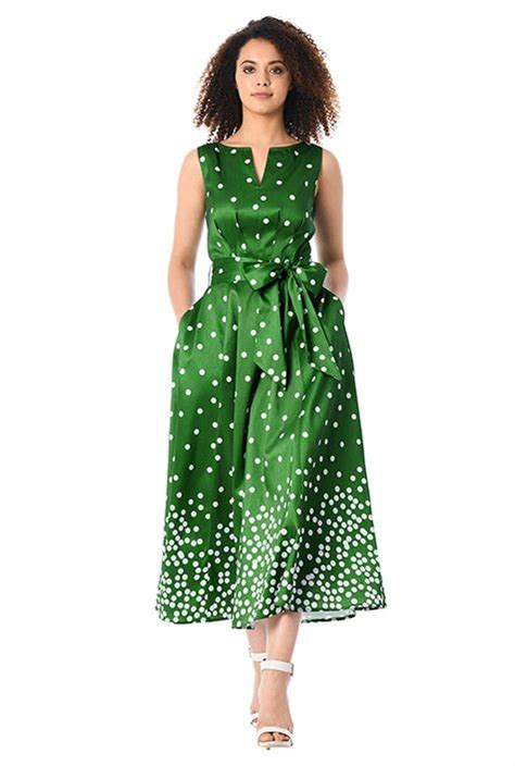 Shop Polka Dot Print Dupioni Midi Dress Eshakti