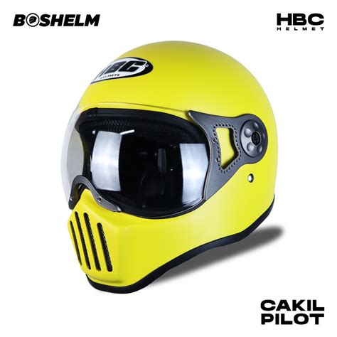 Jual Boshelm Helm Cakil Pilot Hbc Solid Yellow Doff Helm Retro Full