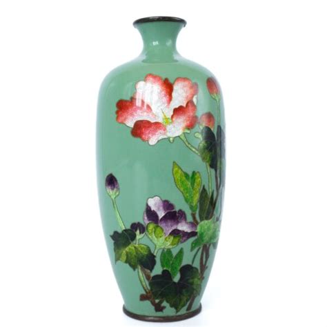 Fine Antique Japanese Ginbari Cloisonne Vase With Flowers Meiji Taisho