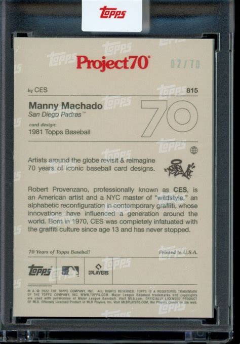 2021 Topps Project 70 Card 815 Manny Machado 1981 By CES Rainbow Foil