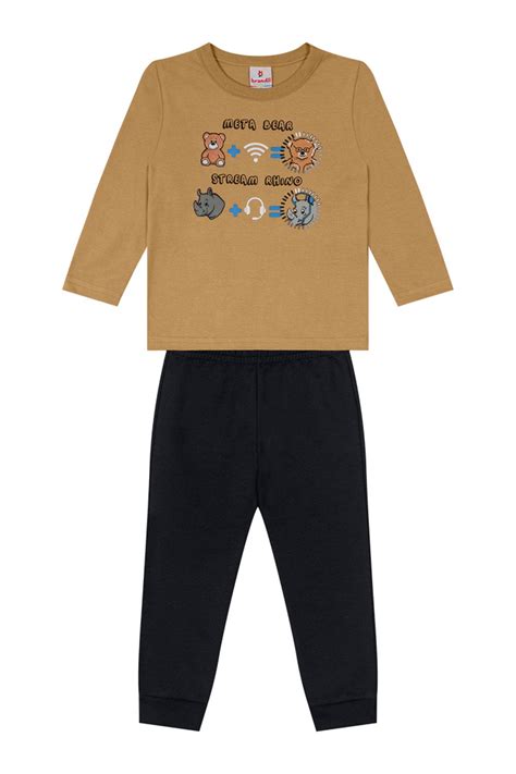 Conjunto Longo Infantil Menino Meta Bear Bege Brandili