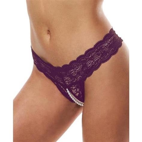 Secret Kisses Purple Lace And Pearls Crotchless Thong M L Sex Toy Hotmovies