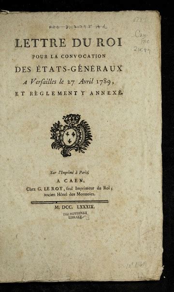 Lettre du roi pour la convocation des États généraux a Versailles le 27