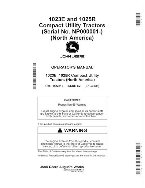 John Deere 1023e 1026r Compact Utility Tractor Pdf Operators Manual