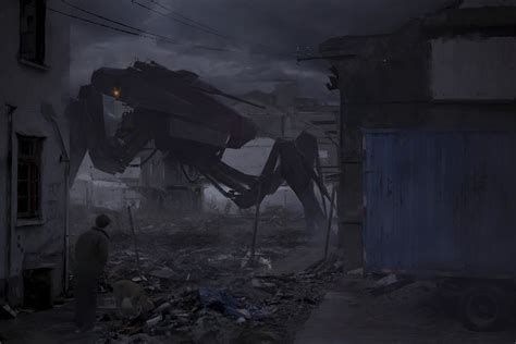 Mech Robot Apocalyptic Abandoned Ruin Artwork Futuristic Dark