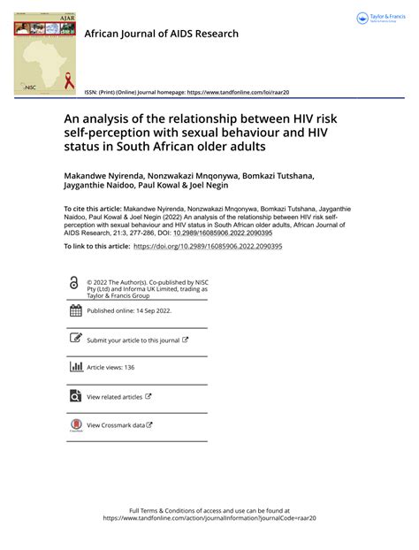 Pdf An Analysis Of The Relationship Between Hiv Risk Self Perception