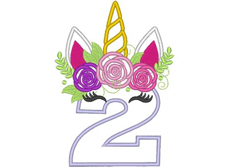 Unicorn Numbers With Roses Crown Unicorn Birthday Numbers Applique