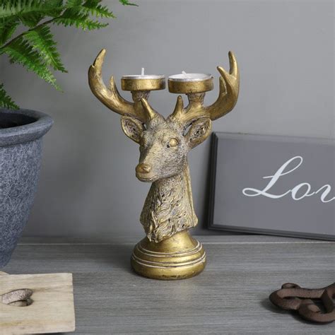 Rustic Gold Stag Head Tealight Candle Holder Candle Holders Tealight