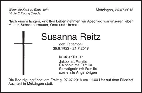 Traueranzeigen von Susanna Reitz Südwest Presse Trauer