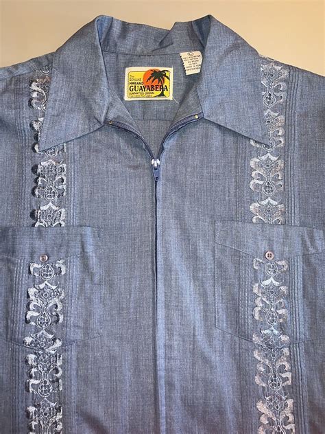 Genuine Haband Guayabera Blue Pocket Embroidered Zi Gem