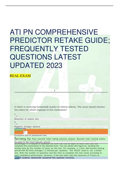 ATI PN COMPREHENSIVE PREDICTOR RETAKE GUIDE FREQUENTLY TESTED