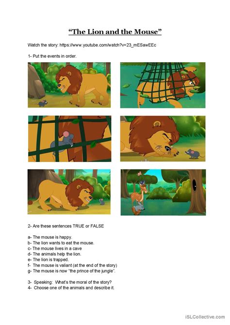 The Lion And The Mouse English ESL Worksheets Pdf Doc