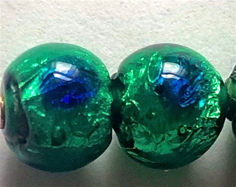 Rare Antique Vintage Peacock Eye Foil Glass Beads Green Foil Etsy