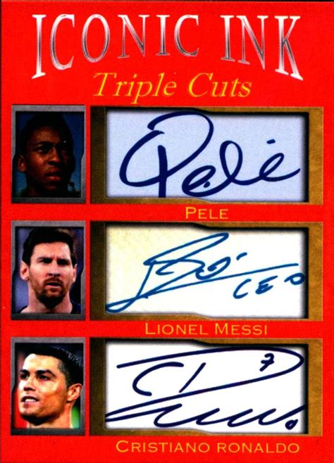 Pele Lionel Messi Cristiano Ronaldo Iconic Ink Triple Cuts Facs Auto 1/ ...