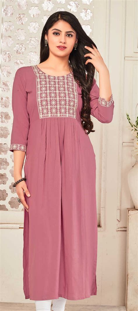 Casual Festive Pink And Majenta Color Rayon Fabric Kurti 1847801