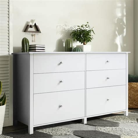 VEIKOUS White 6-Drawer 56 in. W Dresser Chest of Drawers Long Storage ...