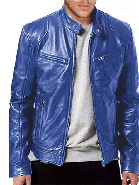 Homme Simili Cuir Veste moto Plein Air Casual Chaud Coupe Vent Zippé