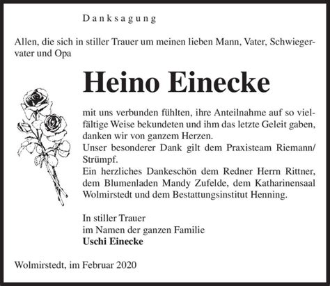 Traueranzeigen Von Heino Einecke Abschied Nehmen De