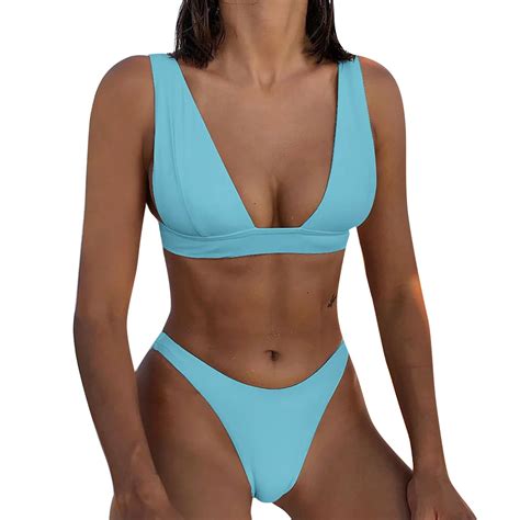 TEVEQ Swimwear Bikini Women S Split Swimwear Multi Color Solid Bikini Swim Suits For Women