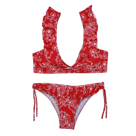 Playful Sexy Bikini 2018 Swimsuit Swimwear Women Push Up Print Bikinis Set Solid Swimming