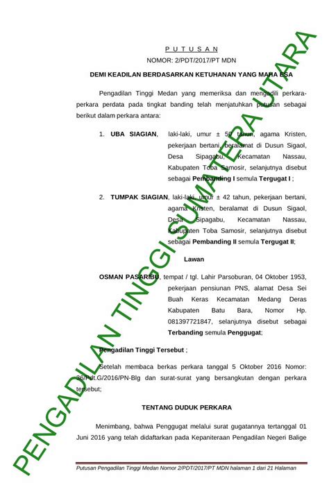 Pdf Pengadilan Tinggi Sumatera Utara · Melarang Kami Marga Keturunan