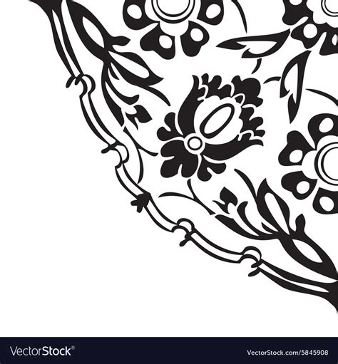 Black and white round floral border corner Vector Image