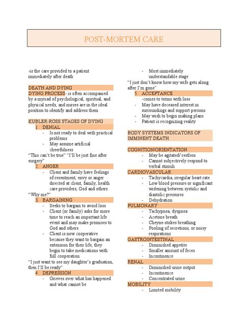 Understanding The Process Of Death Post Mortem Care And The Stages Of Dying Pdf Death