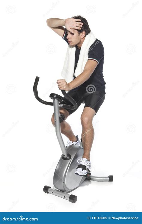 Man Who Pedal Stationary Bikes Stock Image Image Of Healthy